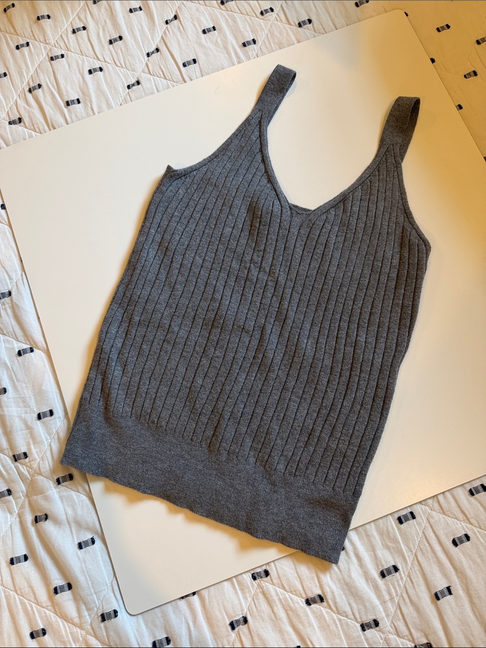 Tahari Charcoal Ribbed V-Neck Knit Camisole